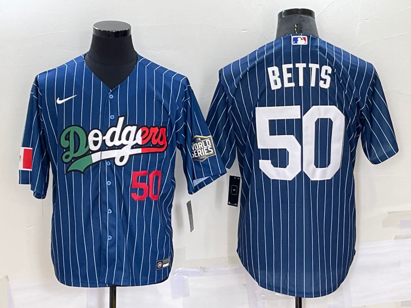 Men's Los Angeles Dodgers #50 Mookie Betts Navy Mexico World Series Cool Base Stitched Baseball Jersey Men's Los Angeles Dodgers #50 Mookie Betts Navy Mexico World Series Cool Base Stitched Baseball Jersey
